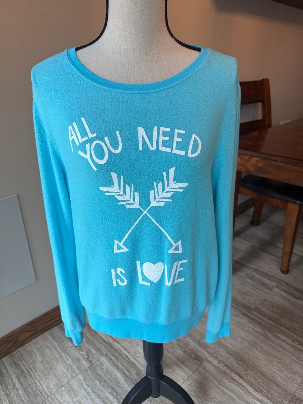 Wildfox Turquoise Graphic Scoop Neck Sweatshirt - 'All You Need Is Love'